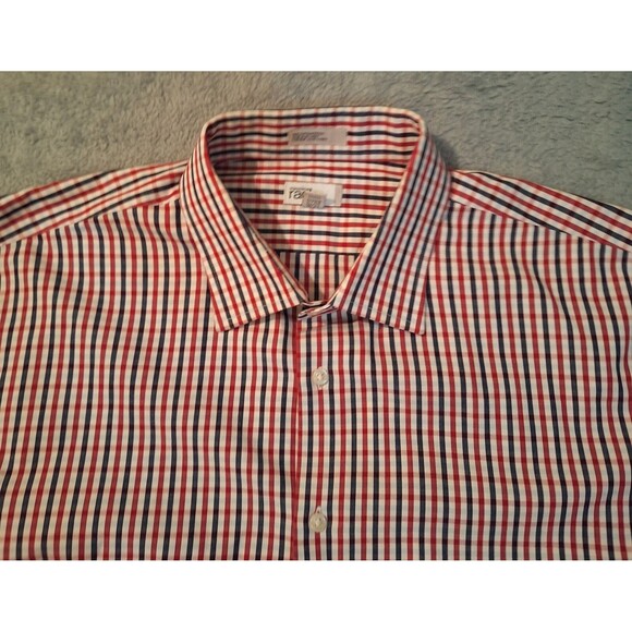 NORDSTROM RACK Long Sleeve Men 16.5 34/35 Traditional Fit Rd/Blk/Wht Gingham - Picture 4 of 13